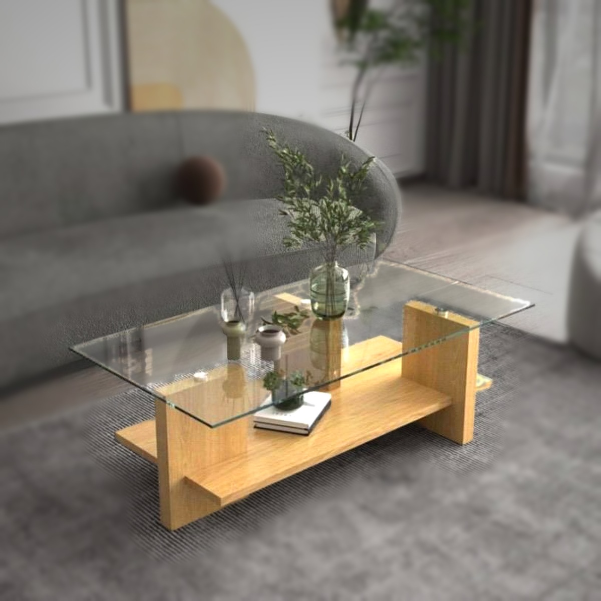 Mesa de Centro de Cristal con Base Dorada
