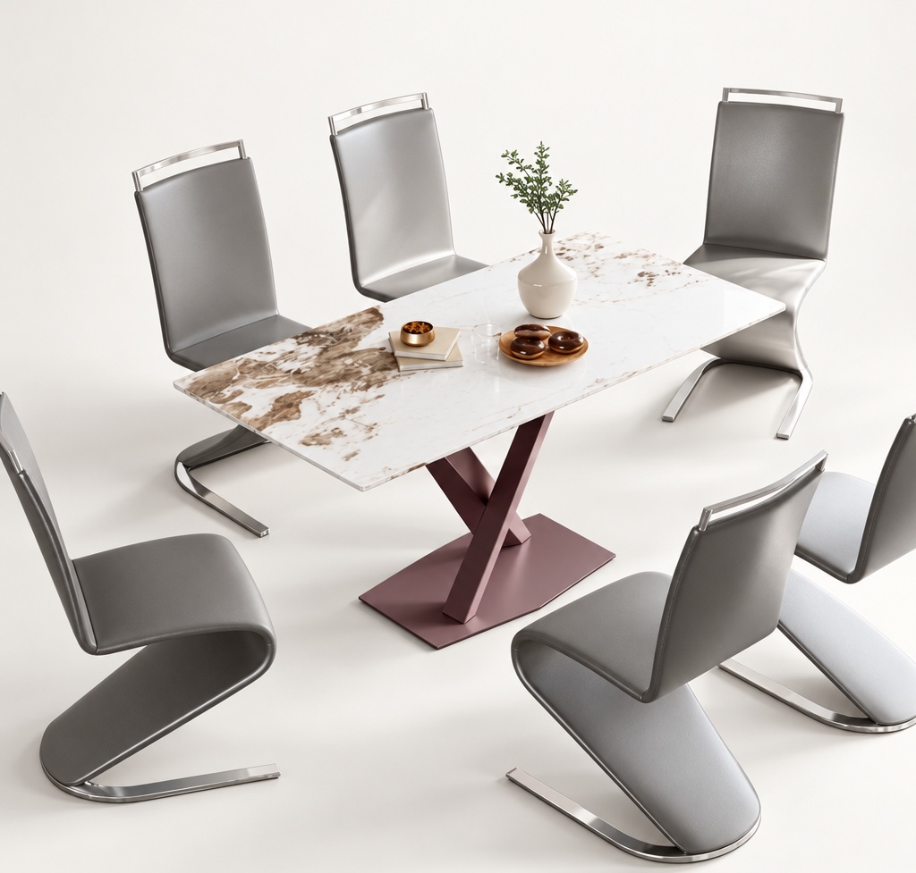 Juego de Comedor de Mármol Rectangular