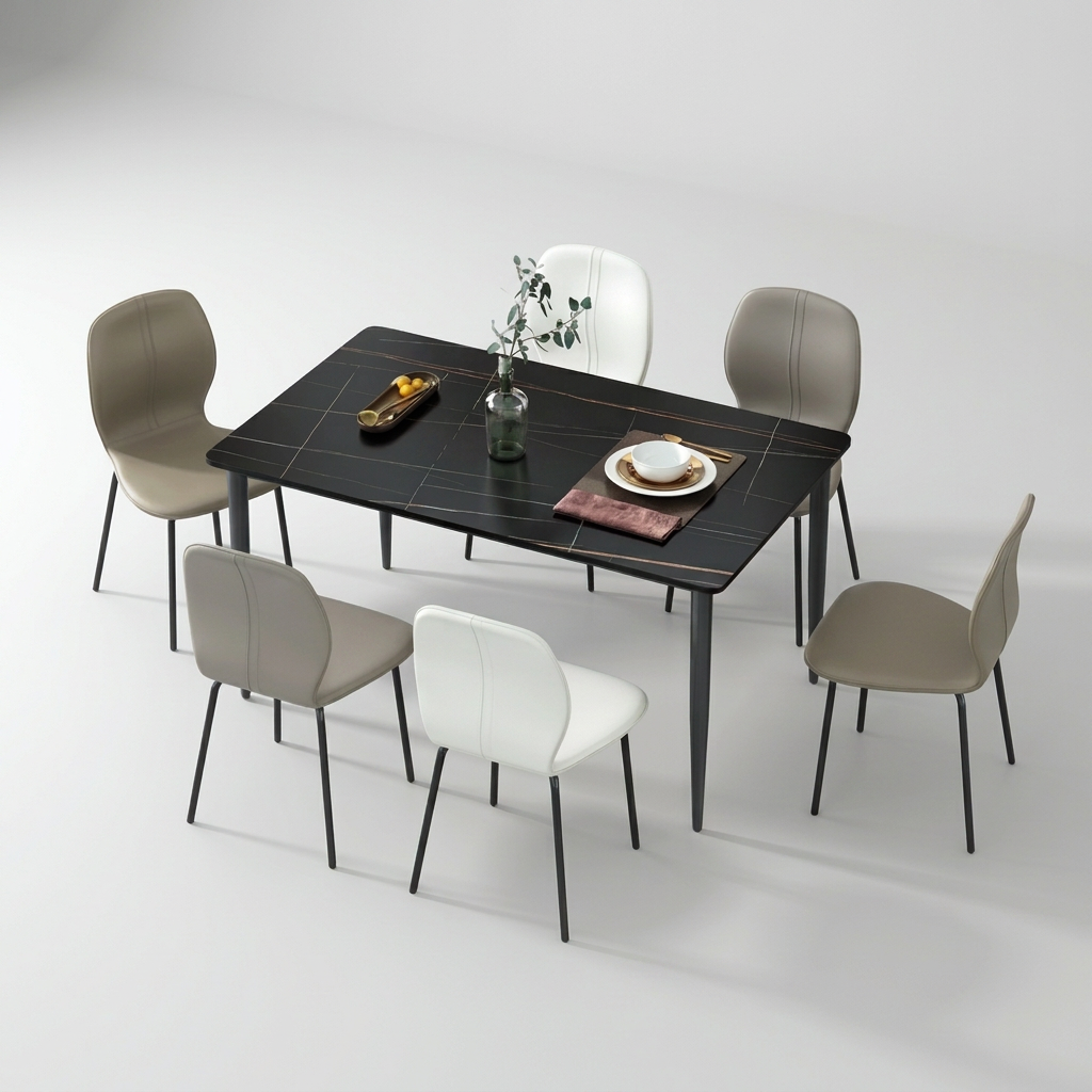 Juego de Comedor Tope Negro y Blanco
