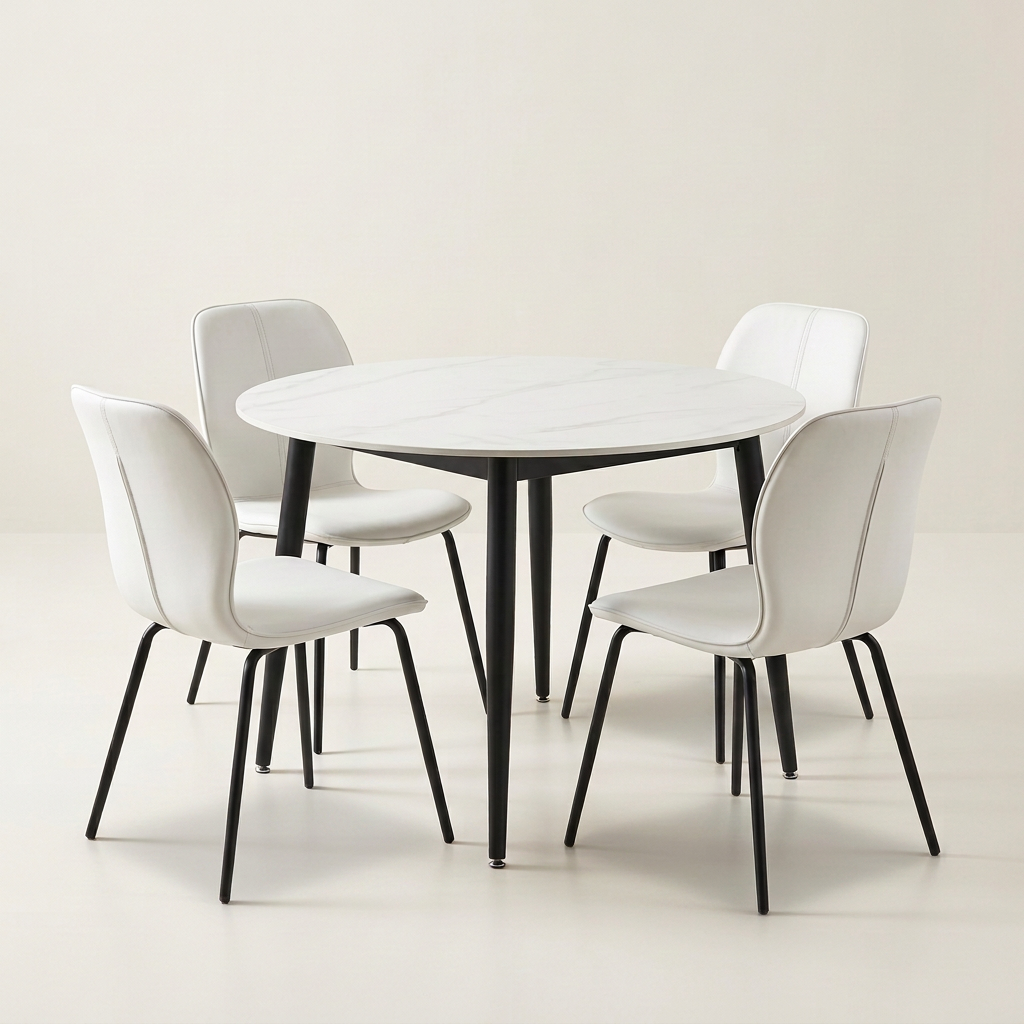 Juego de Comedor de Mármol con Sillas Blancas