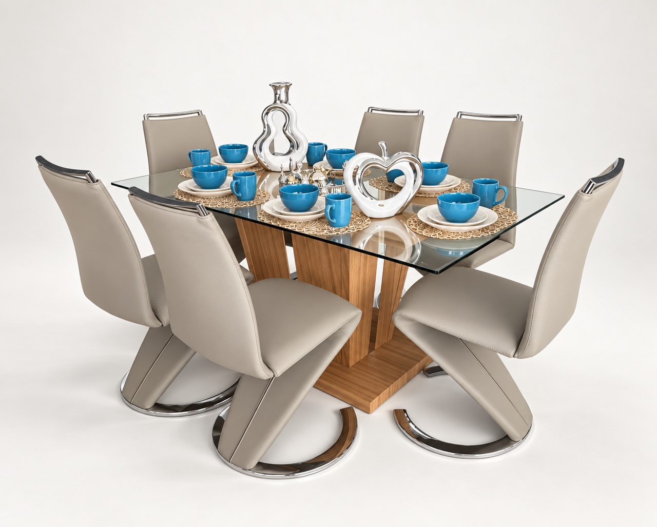 Juego de Comedor Rectangular de Cristal