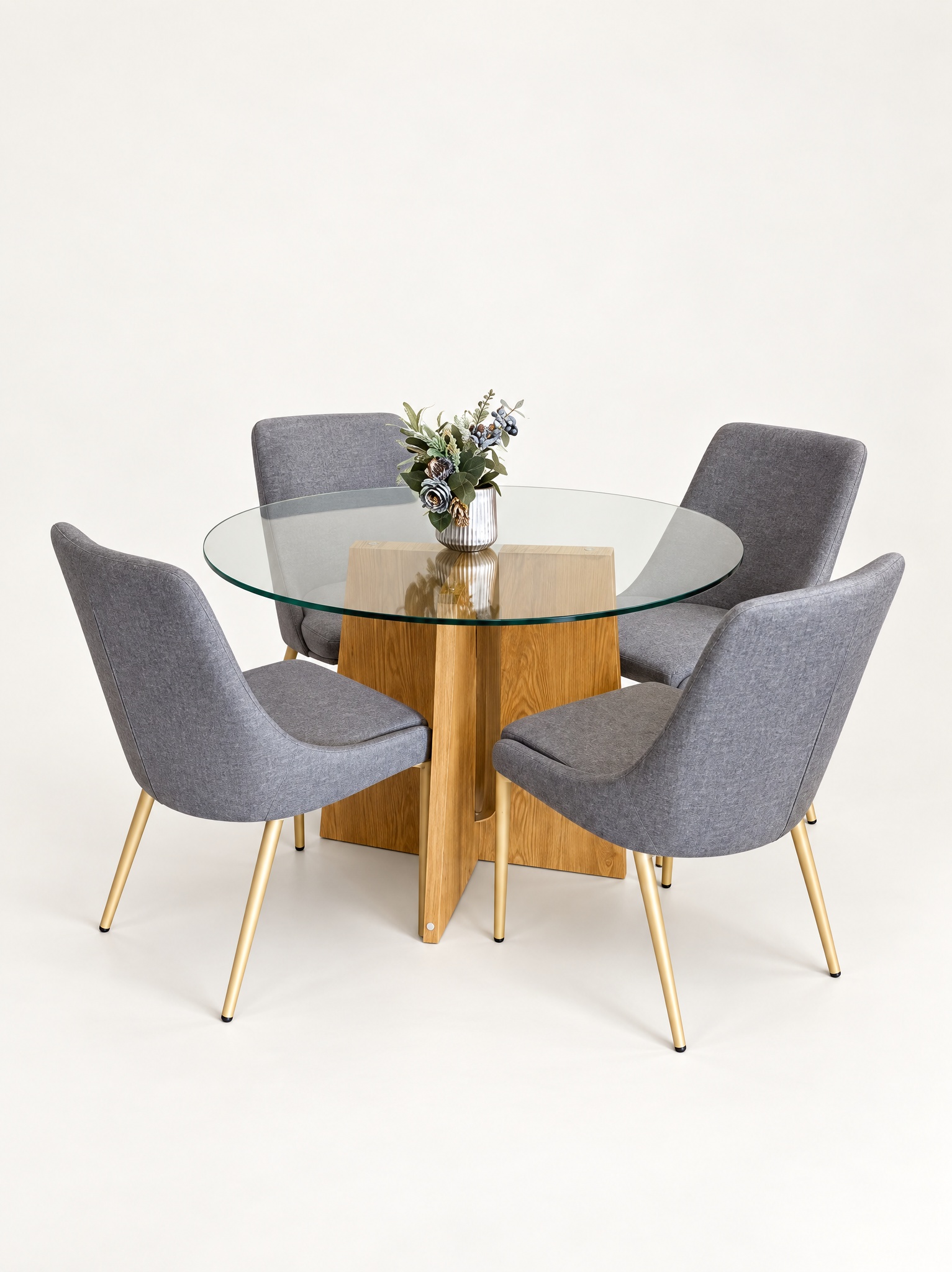 Juego de Comedor Redondo con Base de Madera