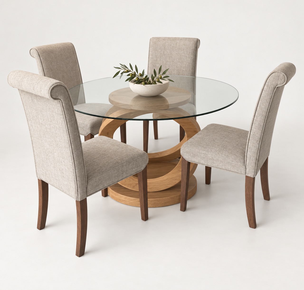 Juego de Comedor Redondo con Sillas Beige